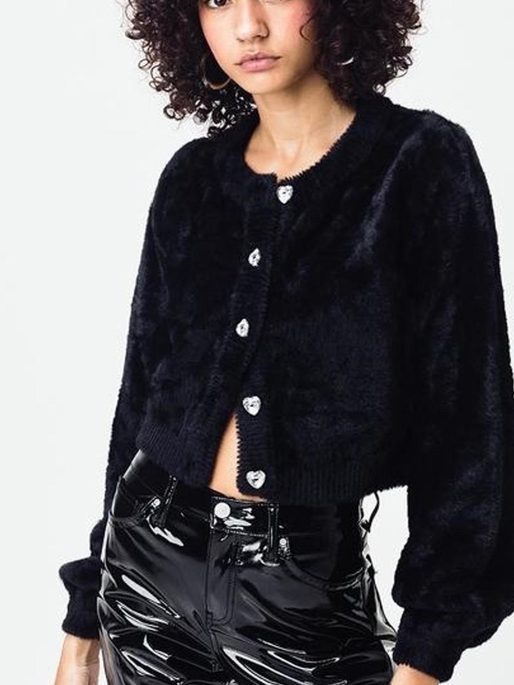 For Love & Lemons Black Myriam Mohair Cropped Cardigan XS